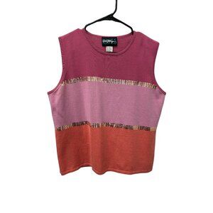 Vintage Color Express Womens Sleeveless Color Block Top Shiny Accents Size L